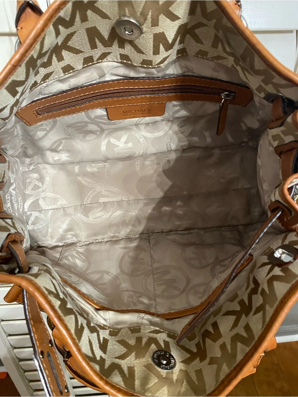 Michael Kors Hamilton Beige and Brown Logo Satchel